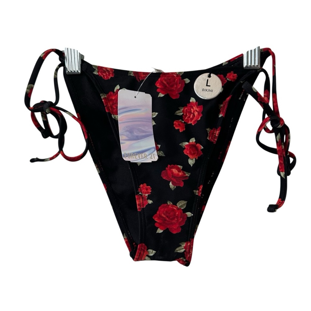 Forever 21 Black and Red Floral Rose Bikini Bottom